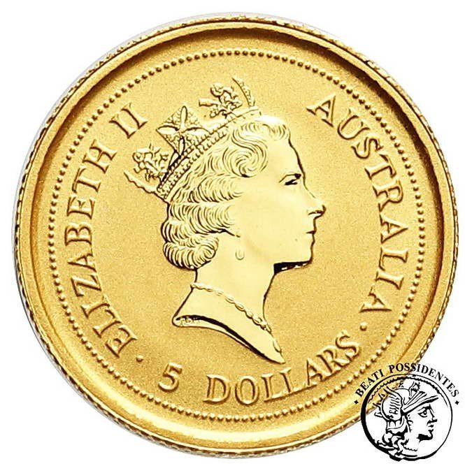 Australia Elżbieta II 5 dolarów 1994 1/20 Oz Au  kangur st. L stempel lustrzany