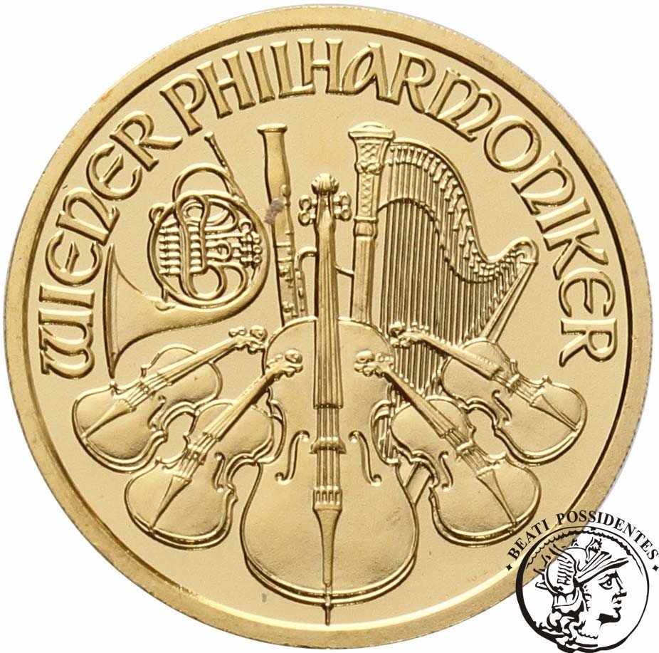 Austria 10 Euro 2008 Filharmonia 1/10 Oz Au st.L stempel lustrzany