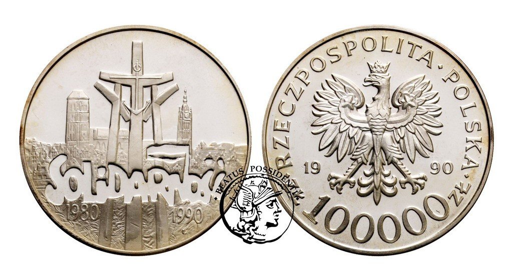 Polska III RP 100000 zł 1990 Solidarność /lustrzanka/ PRÓBA st. L