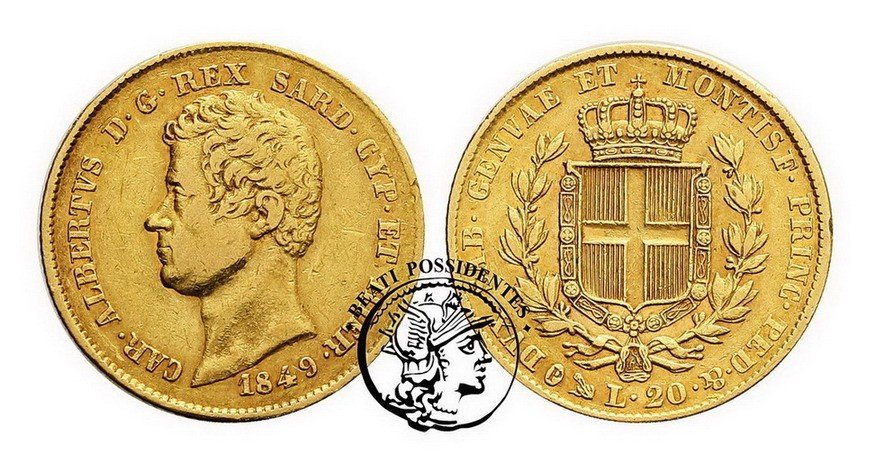 Italia Sardynia 20 Lire 1849 (Kotwica = anchor)