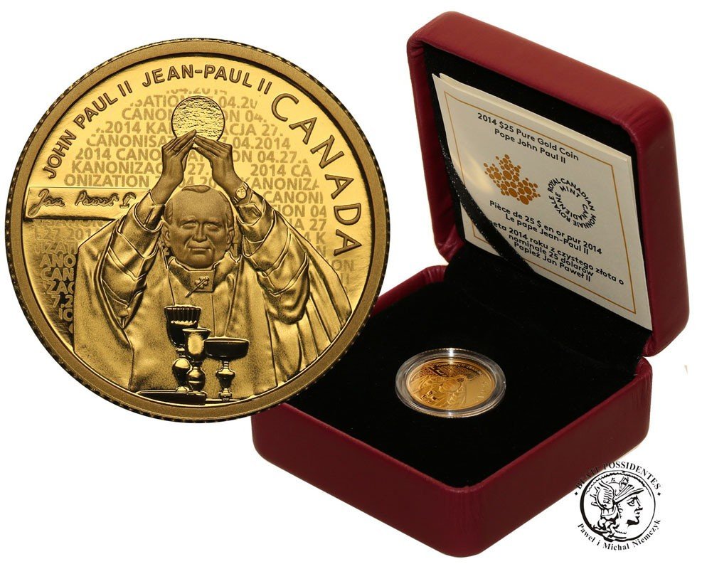 Kanada 25 dolarów 2014 Jan Paweł II 1/4 uncji czystego złota st.L