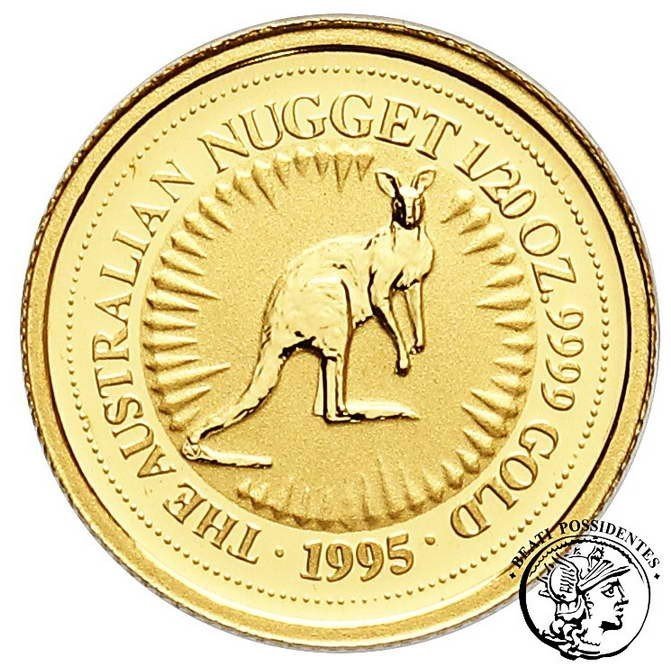 Australia Elżbieta II 5 dolarów 1995 1/20 Oz Au  kangur st. L stempel lustrzany