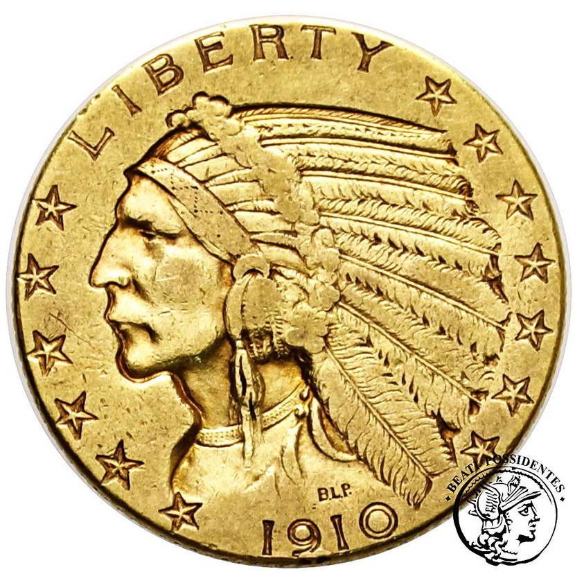 USA 5 $ Dolarów 1910 Indianin Philadelphia st.3