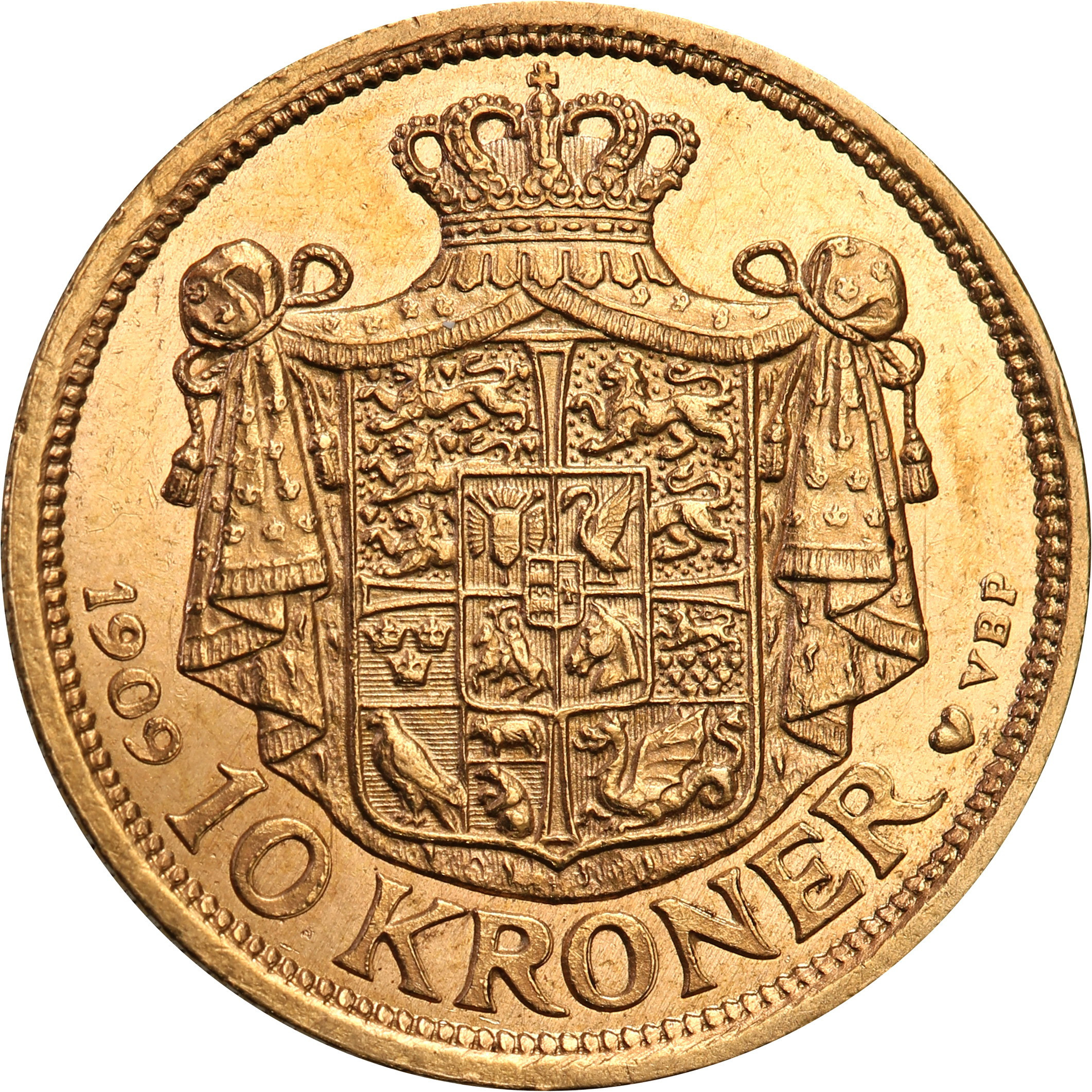 Dania. Fryderyk VIII 10 koron 1909 st. 1/1-