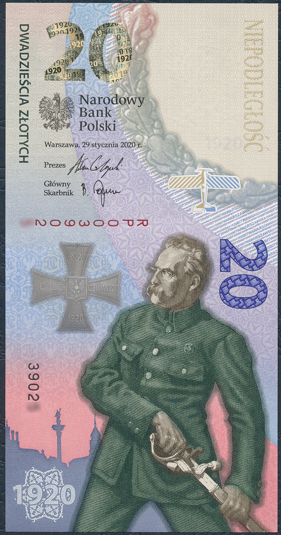 Banknot 20 złotych 2020 - Bitwa Warszawska 1920 Piłsudski st.UNC