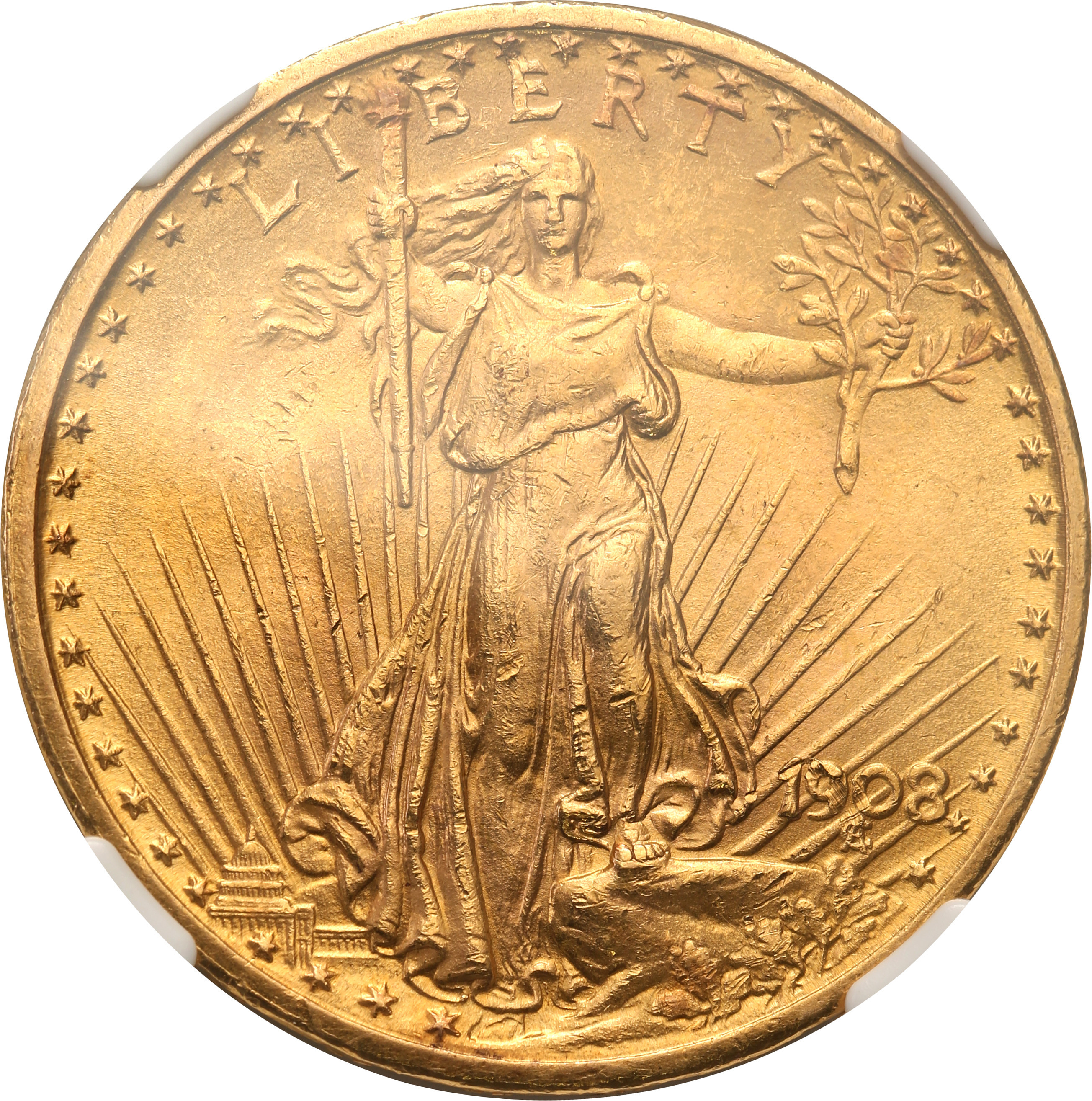 USA. 20 dolarów Saint Gaudens 1908 no motto NGC MS62