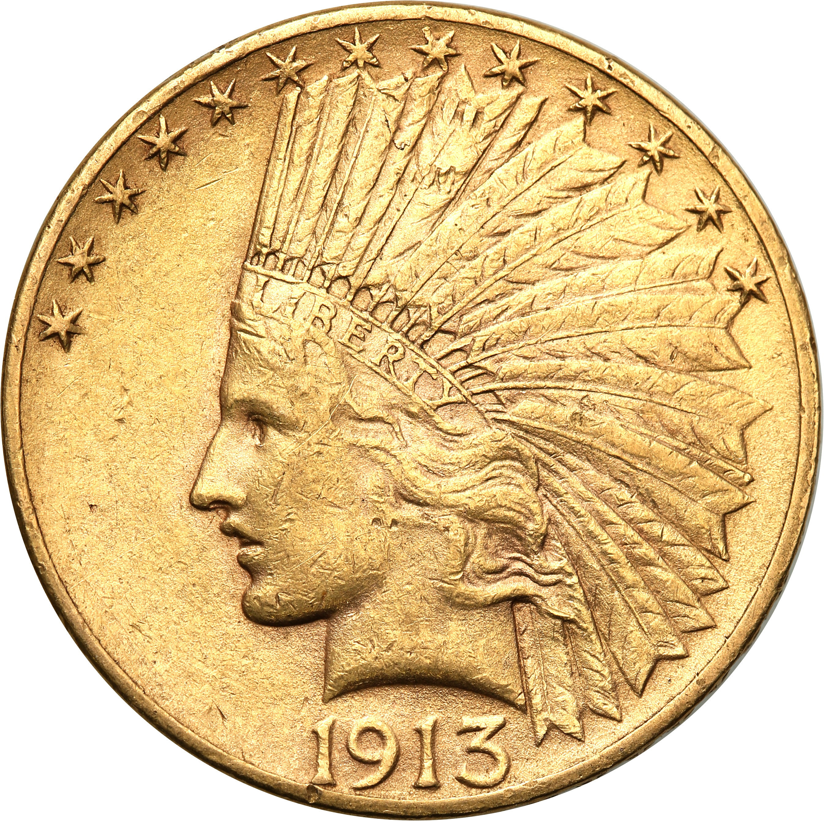 USA. 10  $ dolarów Indianin 1913 Filadelfia st.2+
