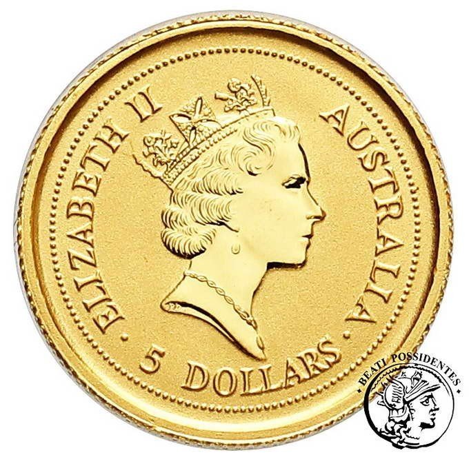 Australia Elżbieta II 5 dolarów 1996 1/20 Oz Au  kangur st. L stempel lustrzany