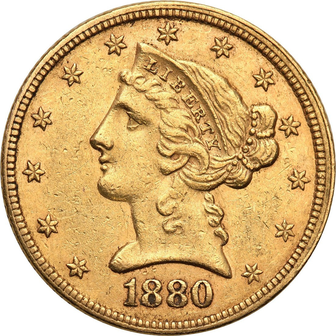 USA 5 dolarów 1880 Filadelfia st. 1-/2+