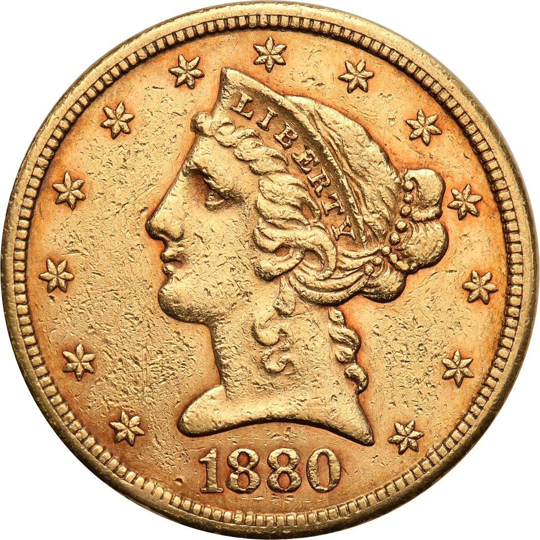 USA 5 dolarów 1880 S San Francisco st. 2-/3+