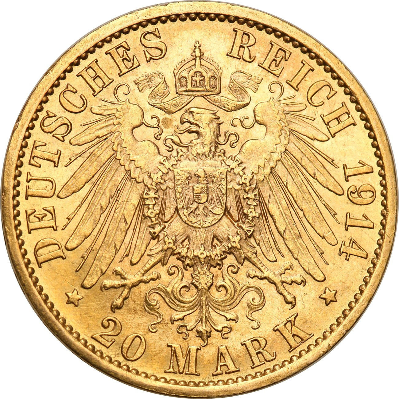 Niemcy, Prusy. Wilhelm II. 20 marek 1914 A, Berlin, mundur