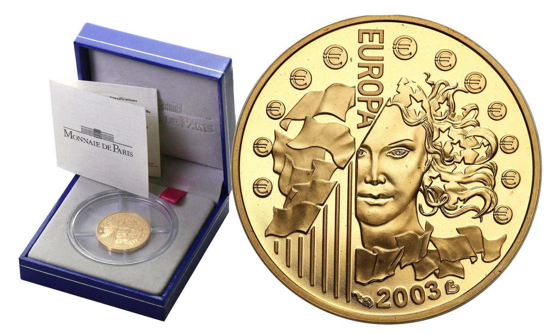 Francja. 10 Euro 2003 Europa - 200 lat franka francuskiego - 1./4 uncji złota