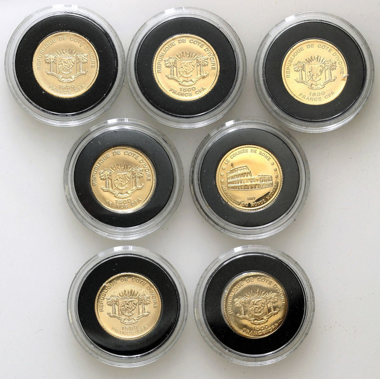 Wybrzeże Kości Słoniowej 1500 franków 2007 Najmniejsze złote monety świata 7 szt