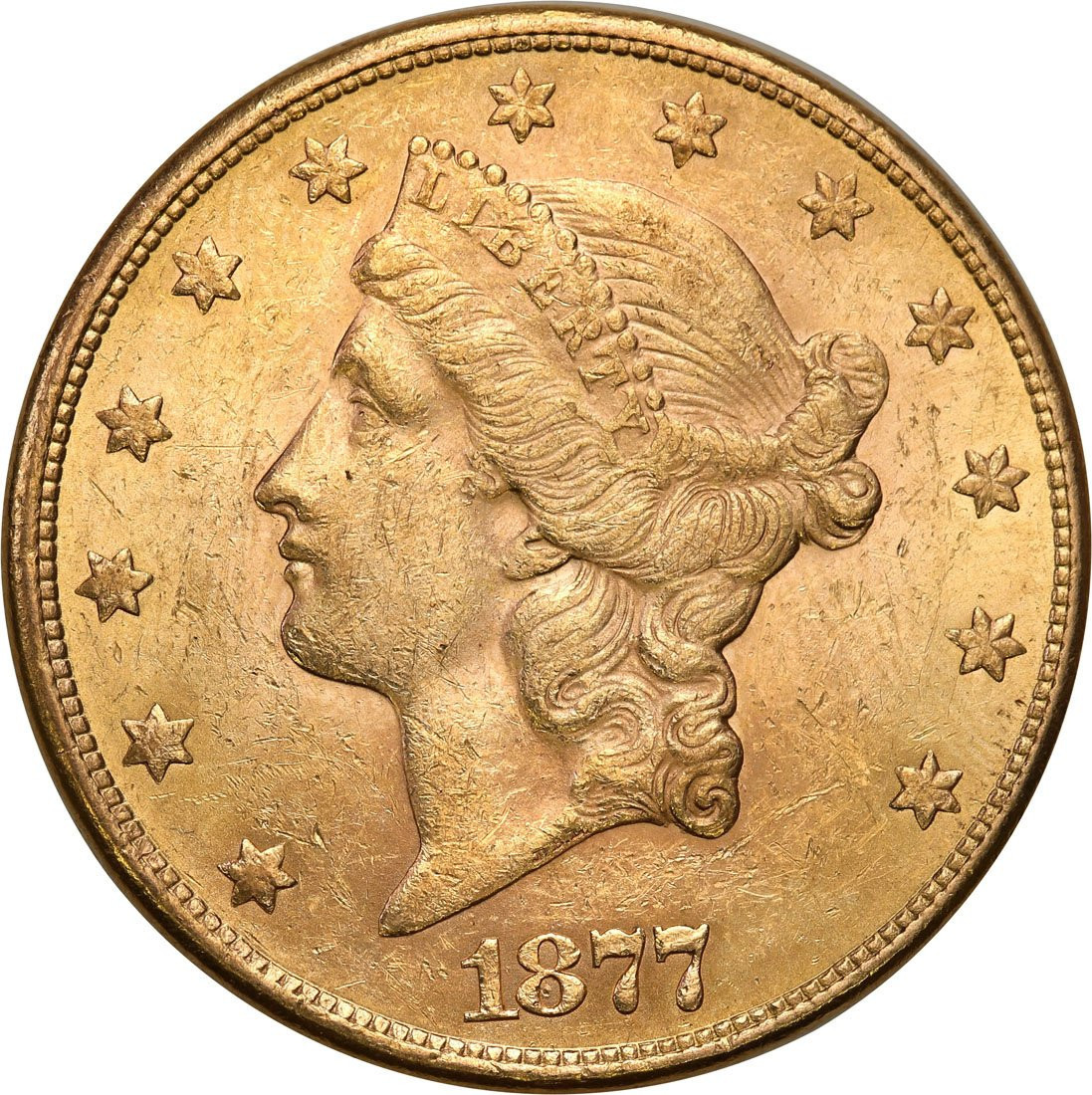 USA. Złote 20 dolarów 1877 Liberty, Filadelfia