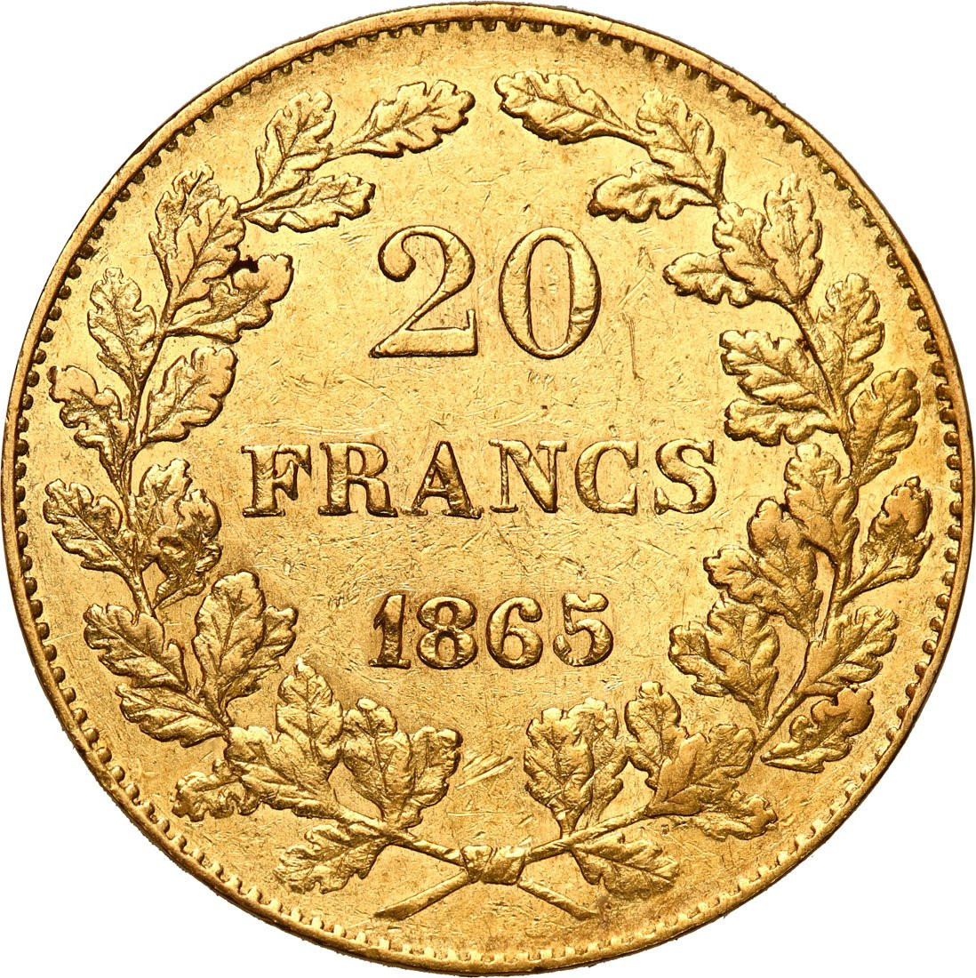 Belgia. Leopold I 20 franków 1865 , Wianuszek - Rzadsze