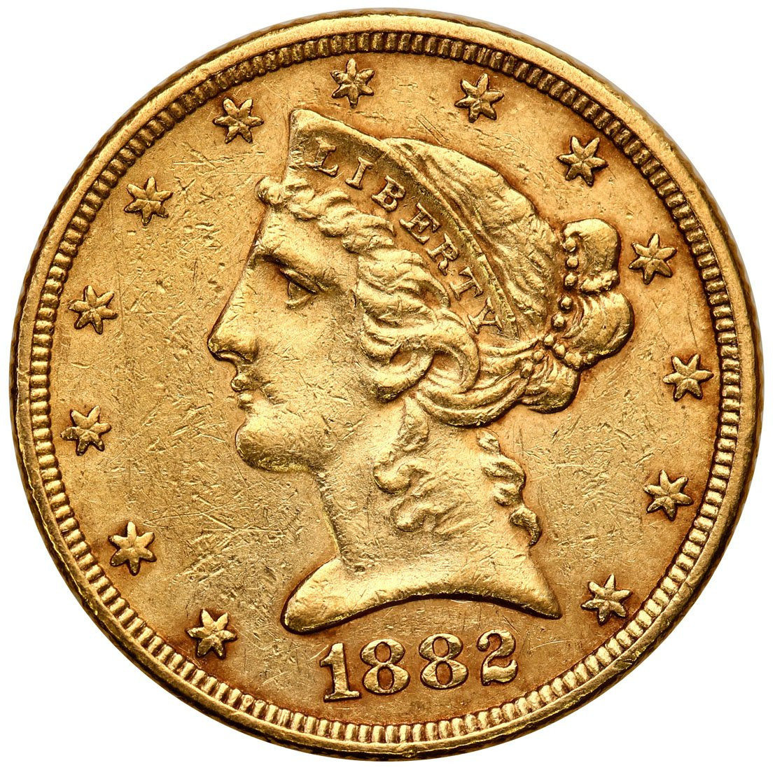 USA. Złote 5 $ dolarów 1882 Filadelfia