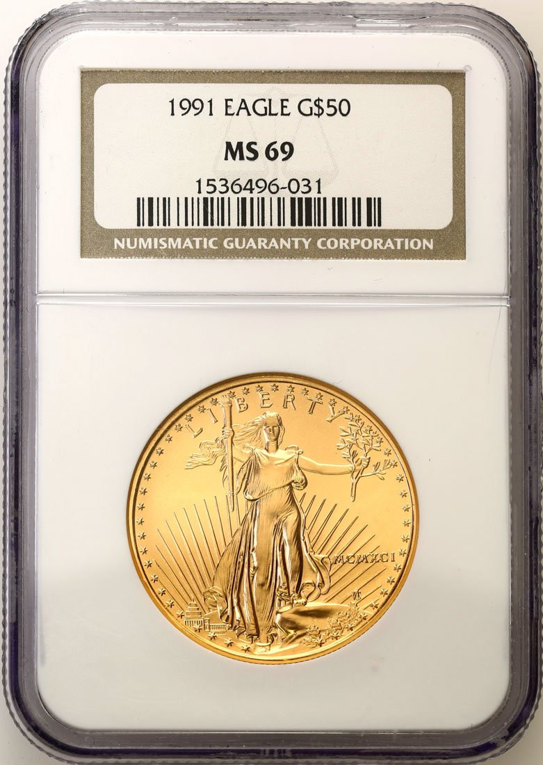 USA. Złote 50 $ dolarów 1991 Orzeł (Eagle) - 1 uncja złoto - NGC MS69