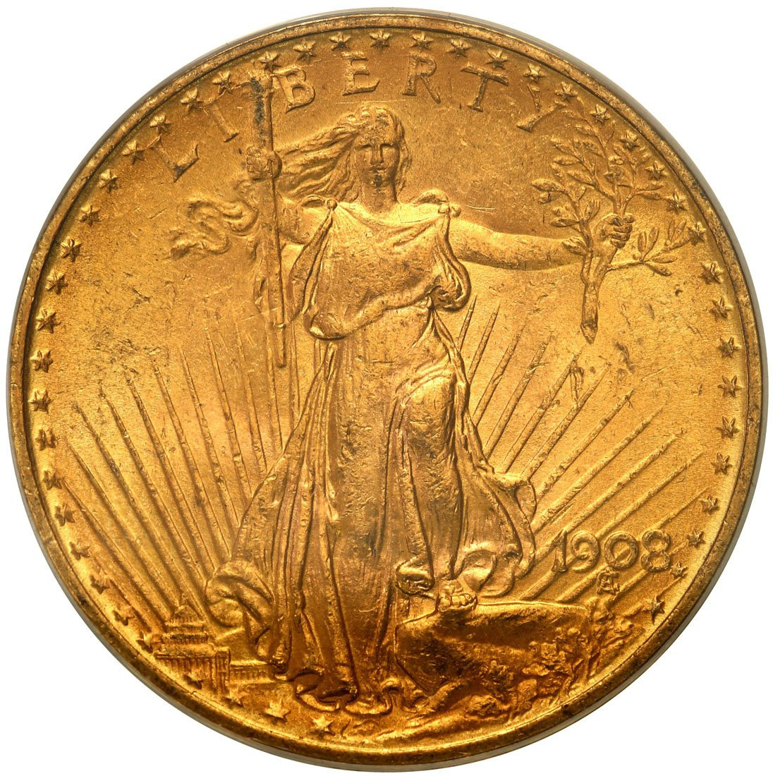 USA. Złote 20 dolarów 1908 no motto Saint Gaudens ANAC MS62