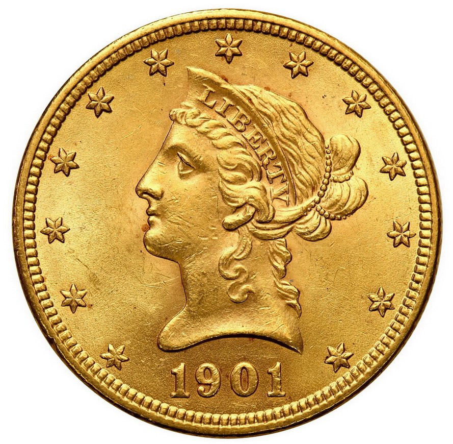 USA. Złote 10 dolarów Liberty 1901 Filadelfia - PIĘKNE