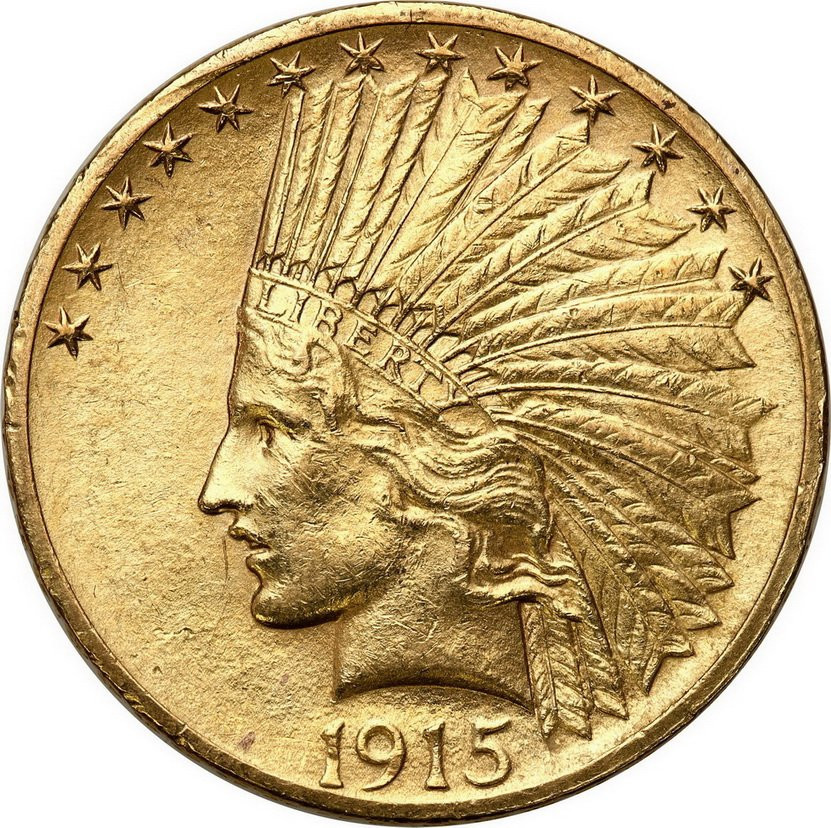 USA . Złote 10 dolarów 1915 Philadelphia Indianin