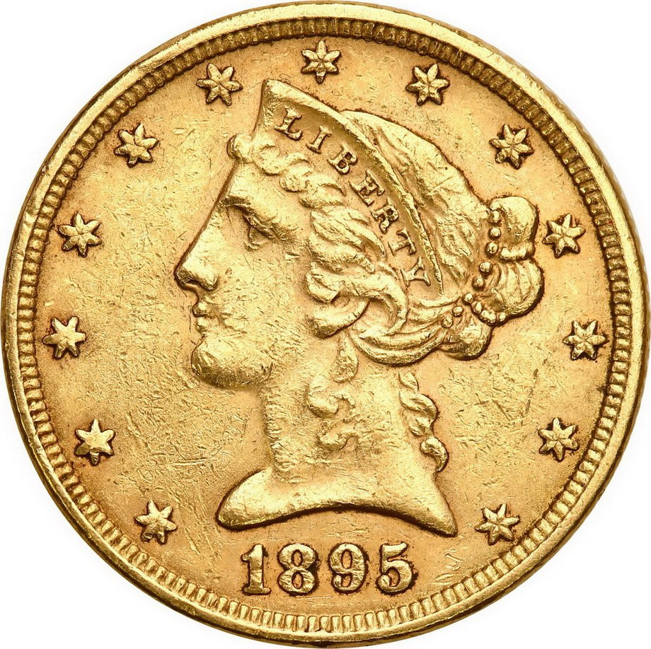 USA. Złote 5 $ dolarów 1895 Filadelfia