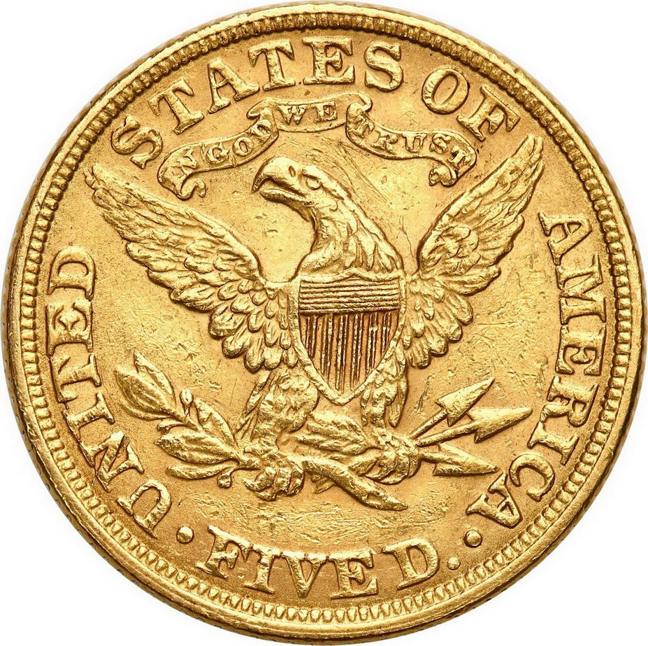 USA. Złote 5 $ dolarów 1895 Filadelfia