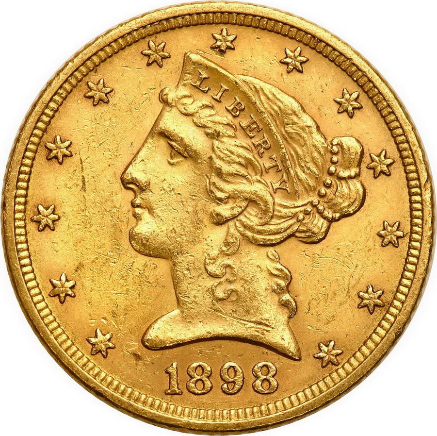 USA. Złote 5 $ dolarów 1898 Filadelfia