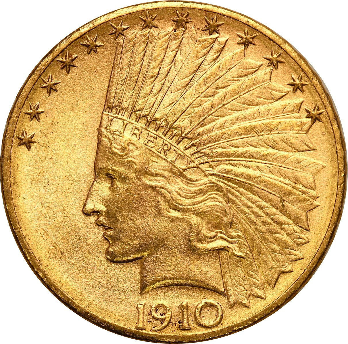 USA. Złote 10 dolarów 1910 D - Denver, Indianin