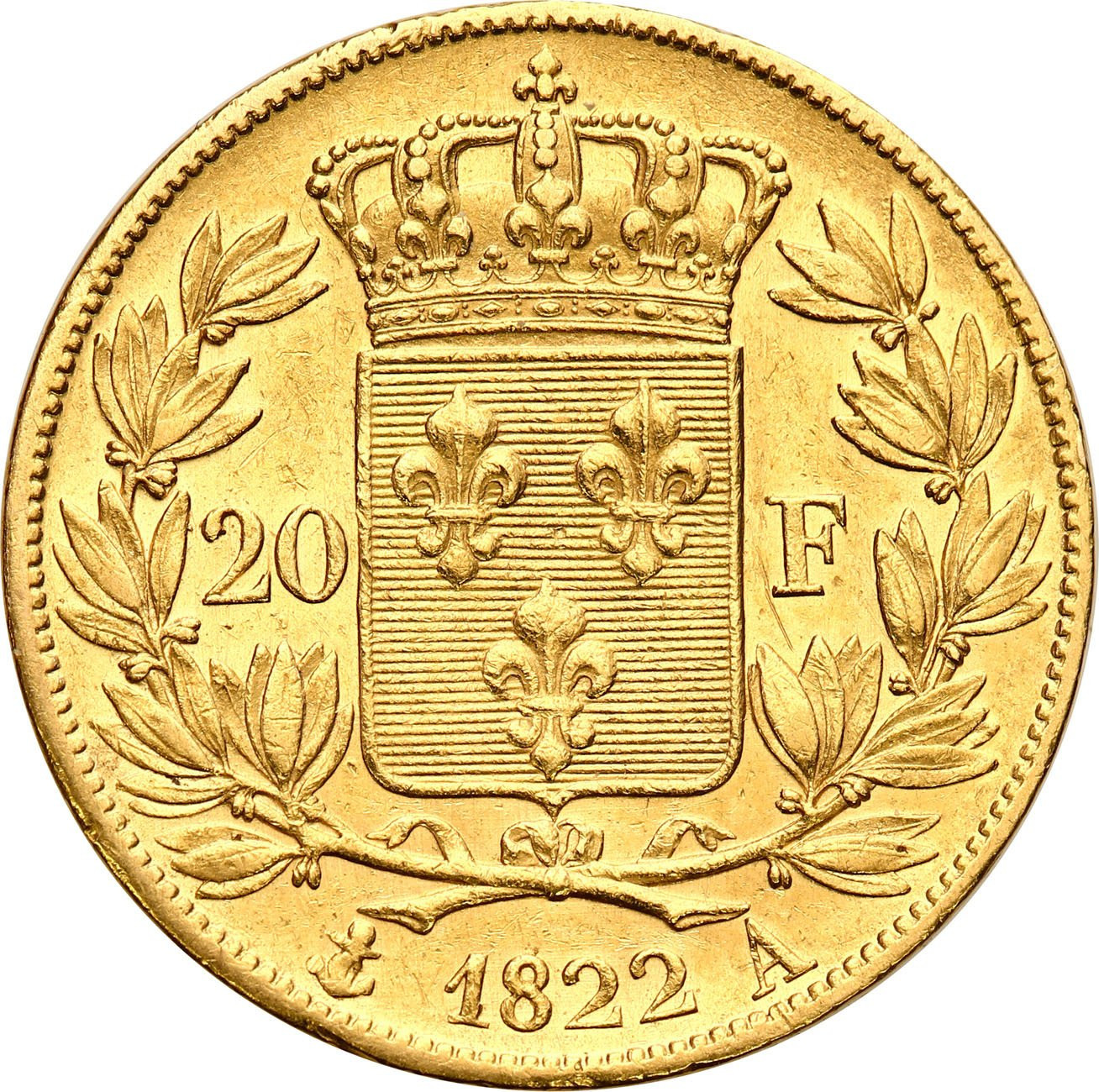 Francja. Ludwik XVIII 20 franków 1822 A, Paryż - RZADKIE