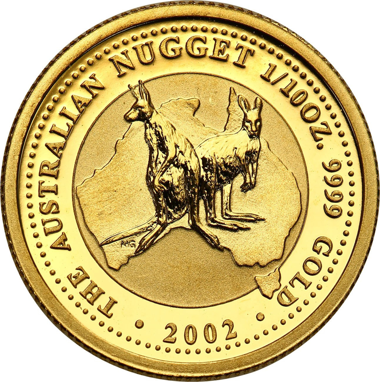 Australia. Złote 15 dolarów Kangur 2002 - 1/10 uncji złota