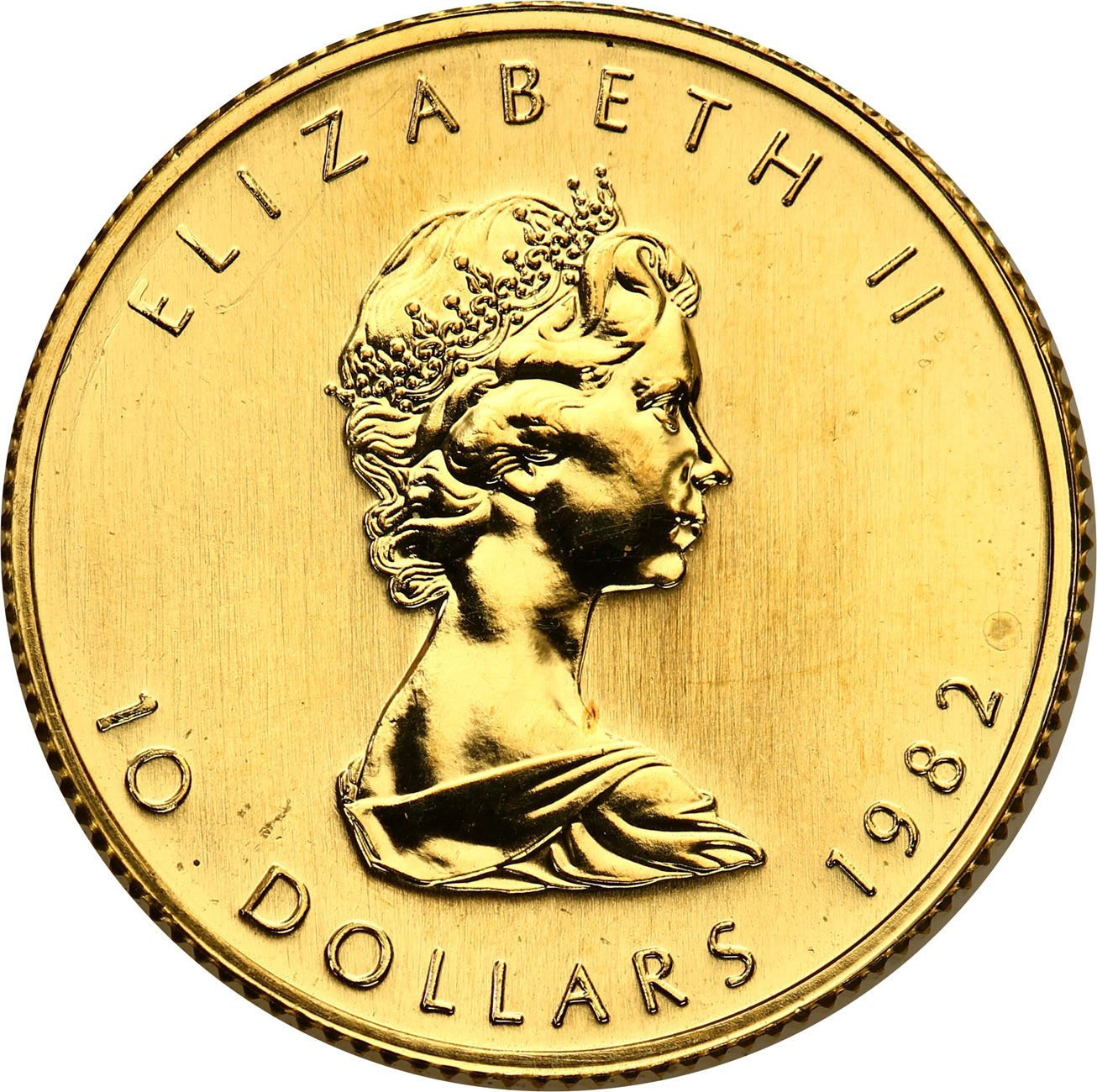 Kanada. Elżbieta II 10 Dolarów 1982 LIŚĆ KLONOWY – 1/4 uncji złota