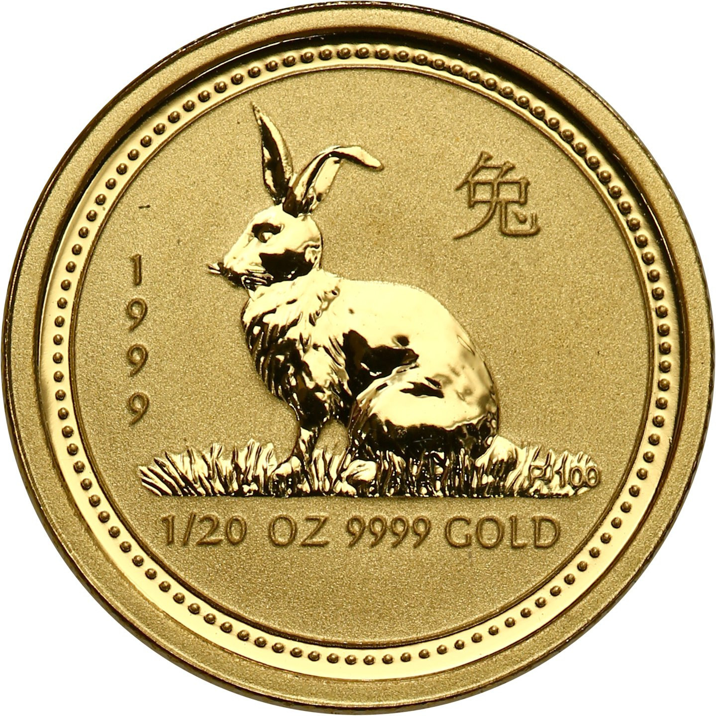 Australia. Złote 5 dolarów 1999 - ROK KRÓLKA  - 1/20 uncji złota