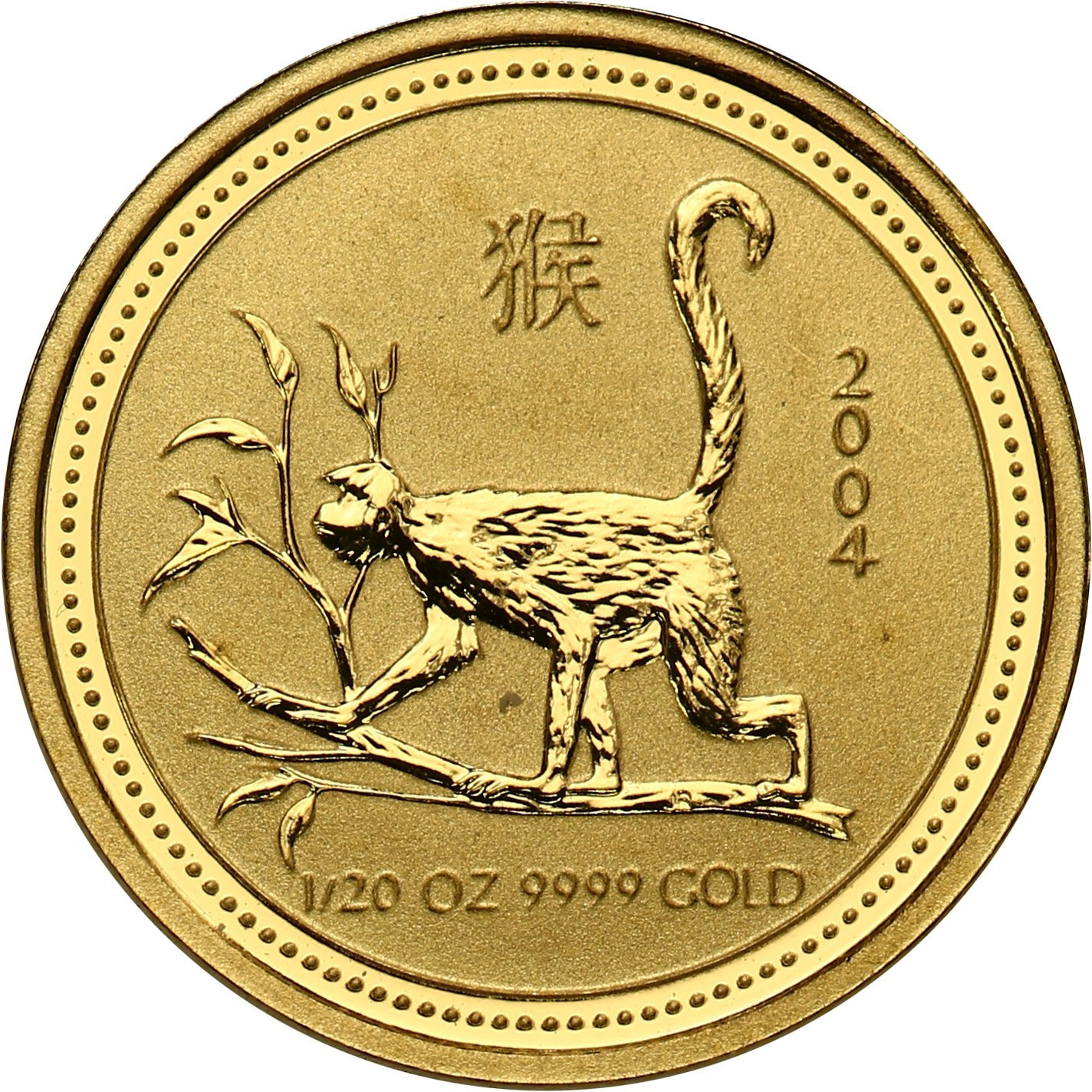 Australia. Złote 5 dolarów 2004 - ROK MAŁPY  - 1/20 uncji złota