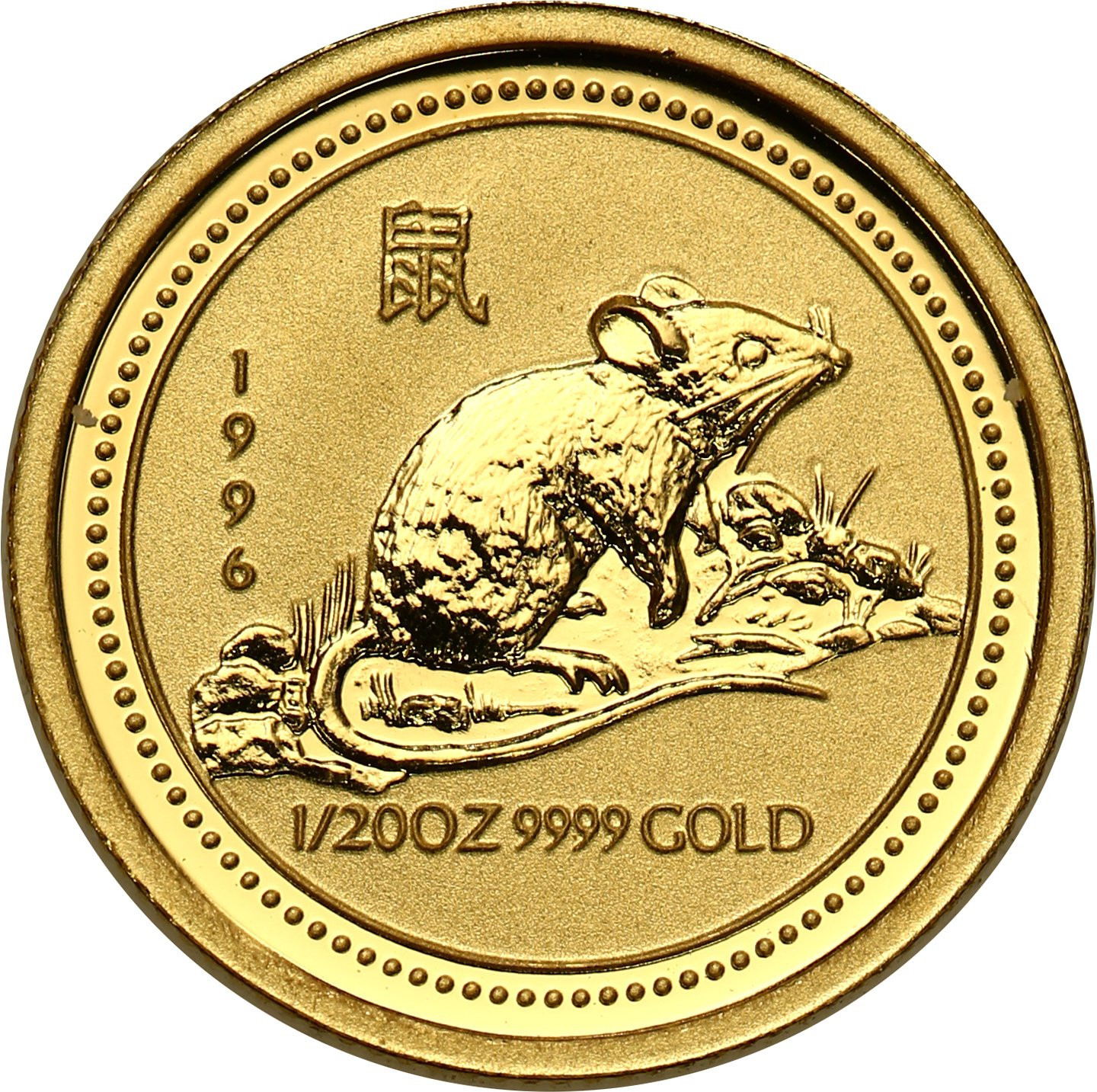 Australia. Złote 5 dolarów 1996 - ROK MYSZY - 1/20 uncji złota