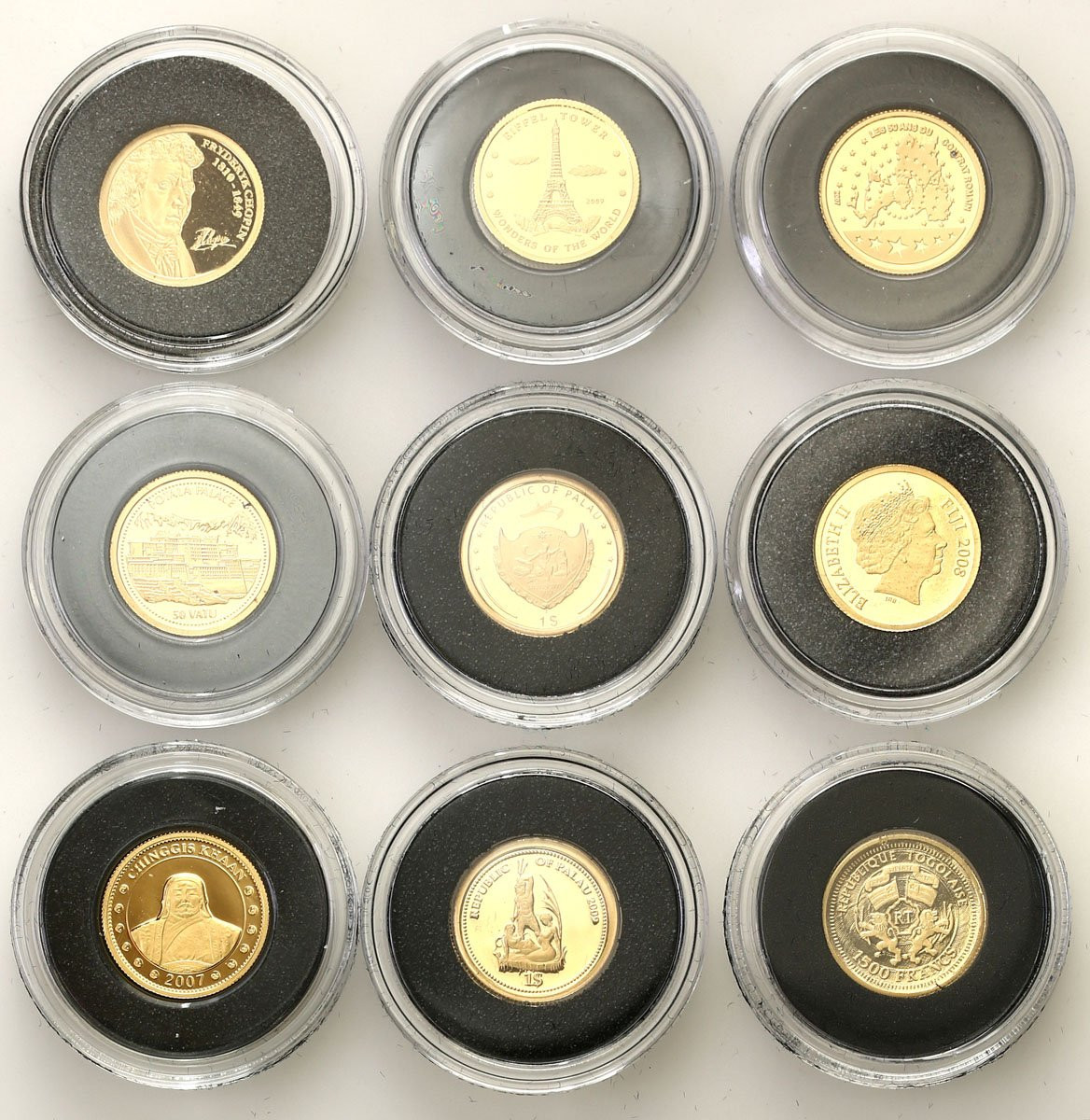 Najmniejsze monety świata zestaw 9 szt. ZŁOTO
