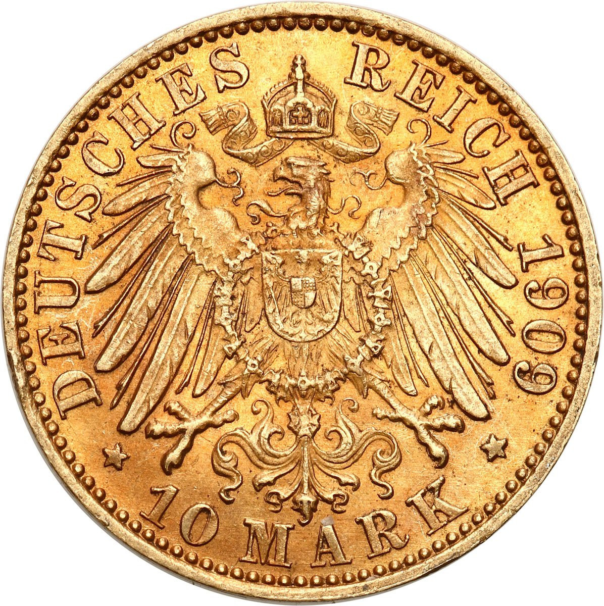 Niemcy. Prusy Wilhelm II 10 Marek 1909 A - PIĘKNE