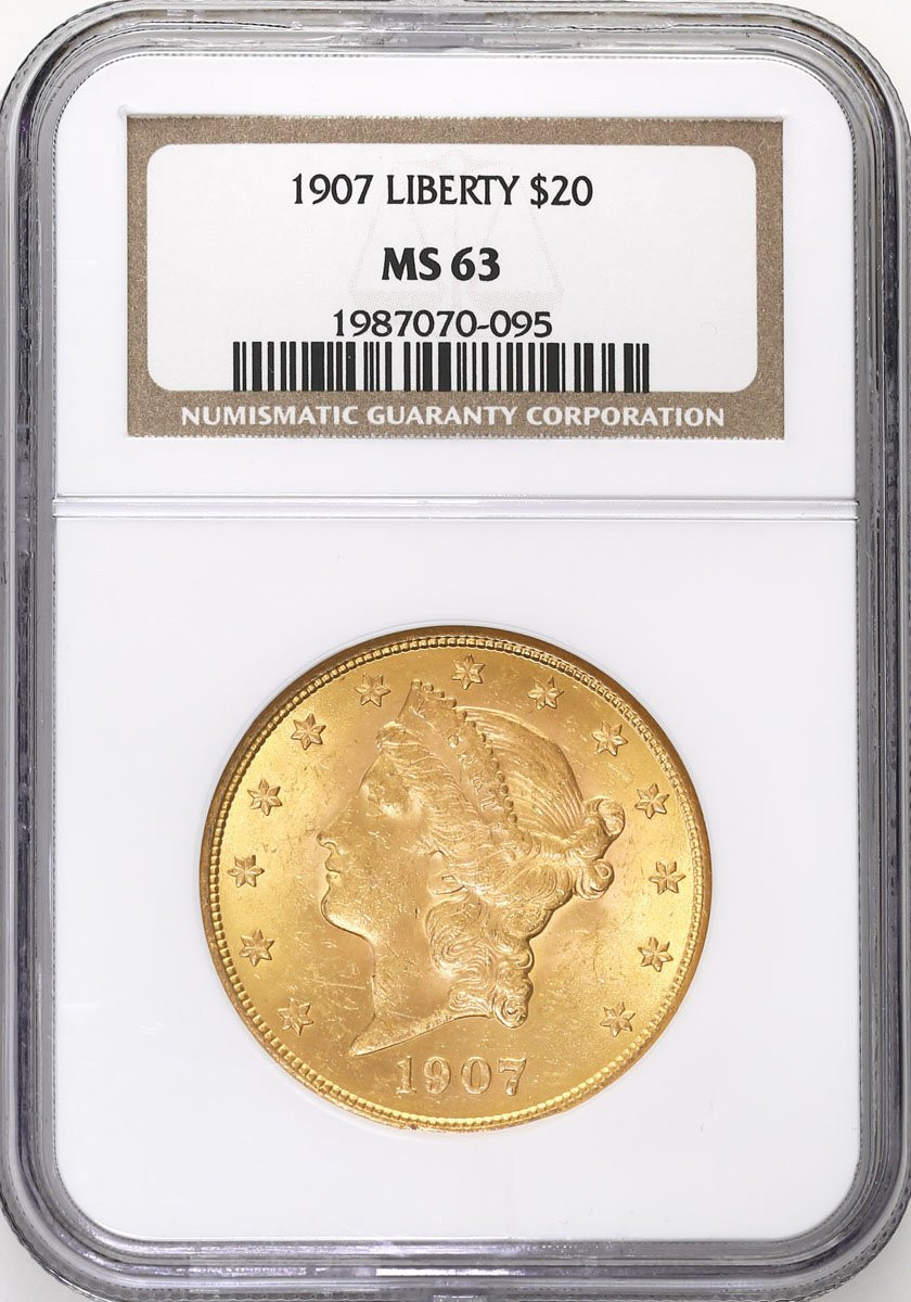 USA, 20 dolarów 1907 Philadelphia NGC MS63 – PIĘKNE