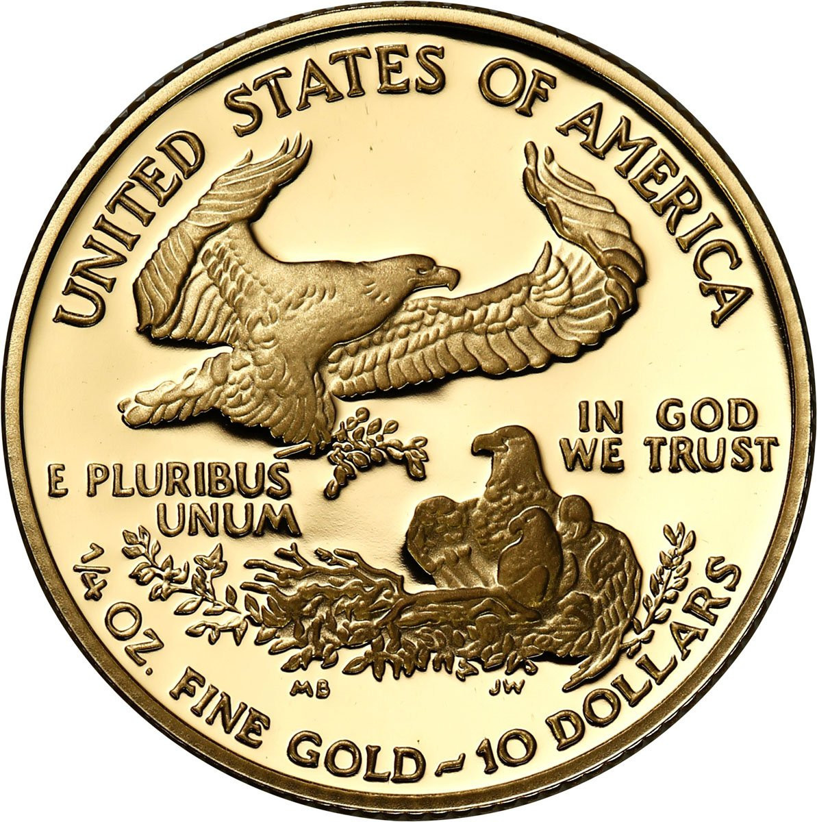 USA 10 dolarów 2007 Złoty Orzeł LUSTRZANE- 1/4 uncji złota