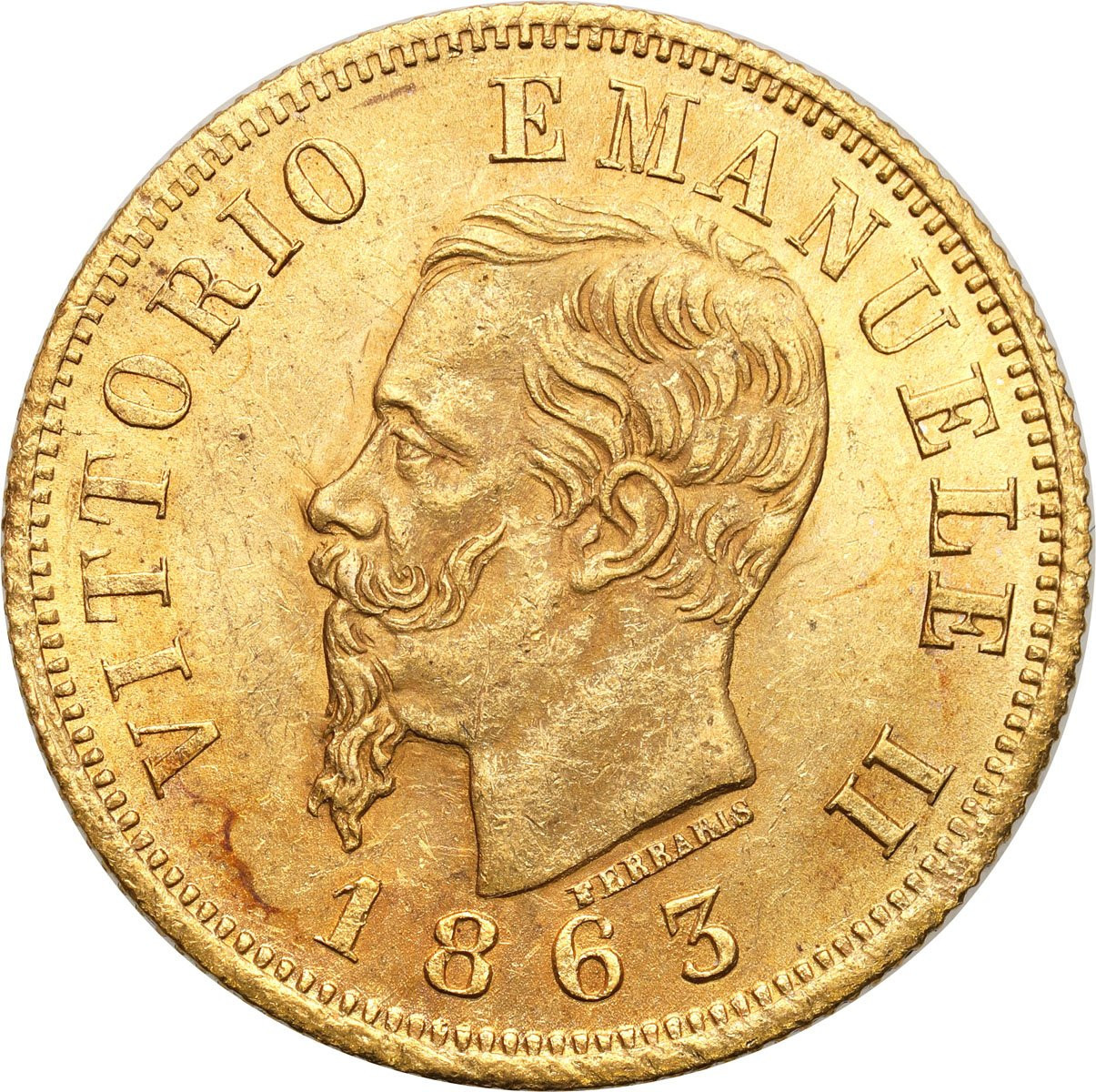 Włochy. Emanuel II 10 Lirów 1863 - PIĘKNE