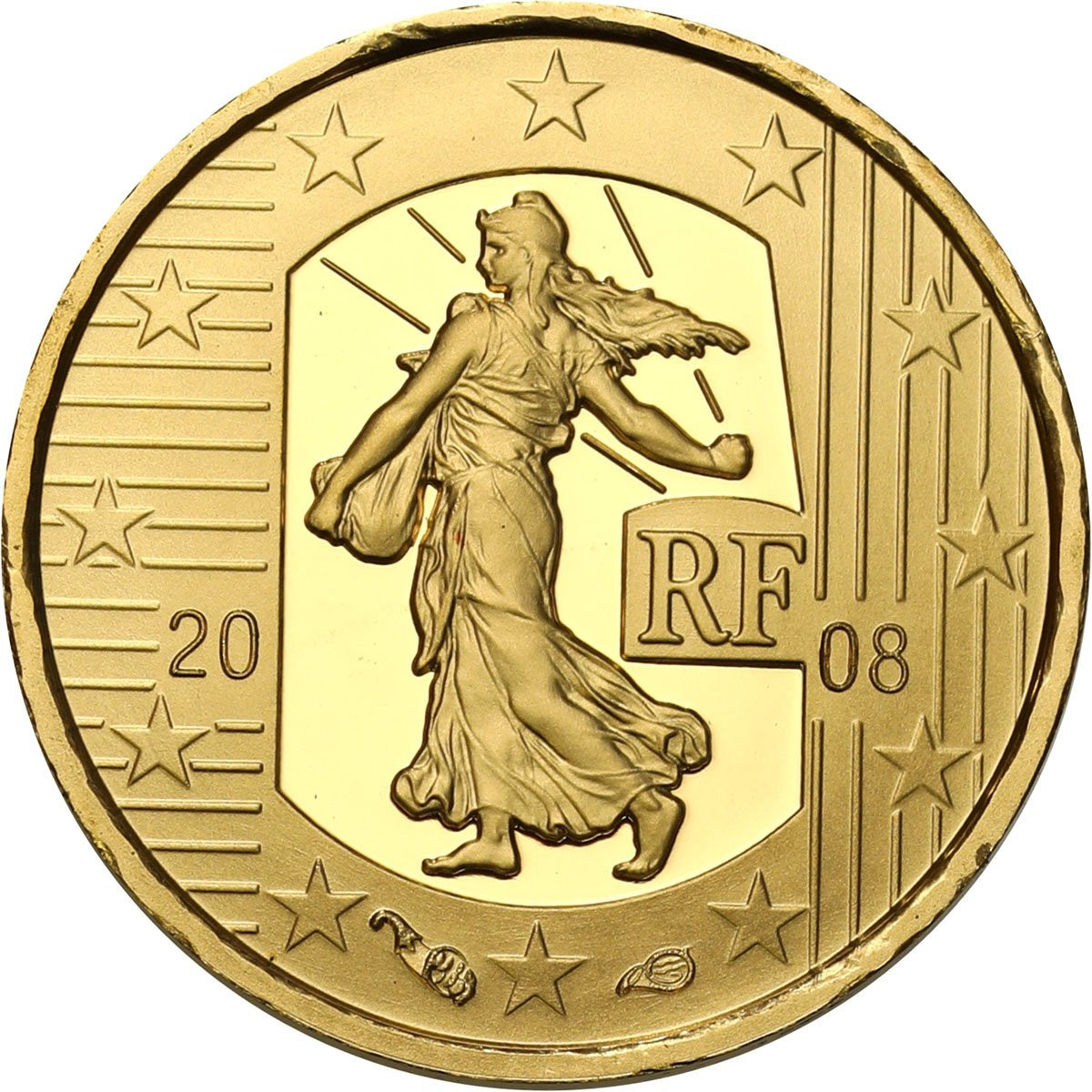 Francja. 5 euro 2008 Lourdes - 1/25 uncji złota