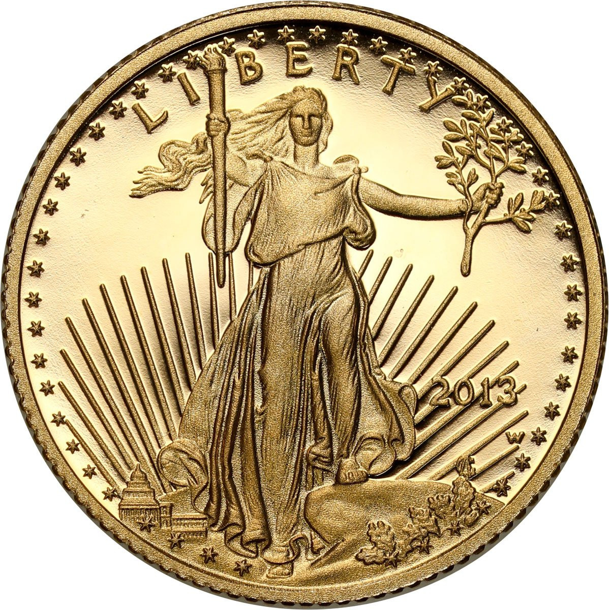 USA. Złote 5 $ dolarów 2013 Orzeł (Eagle) - LUSTRZANY – 1/10 uncji złota