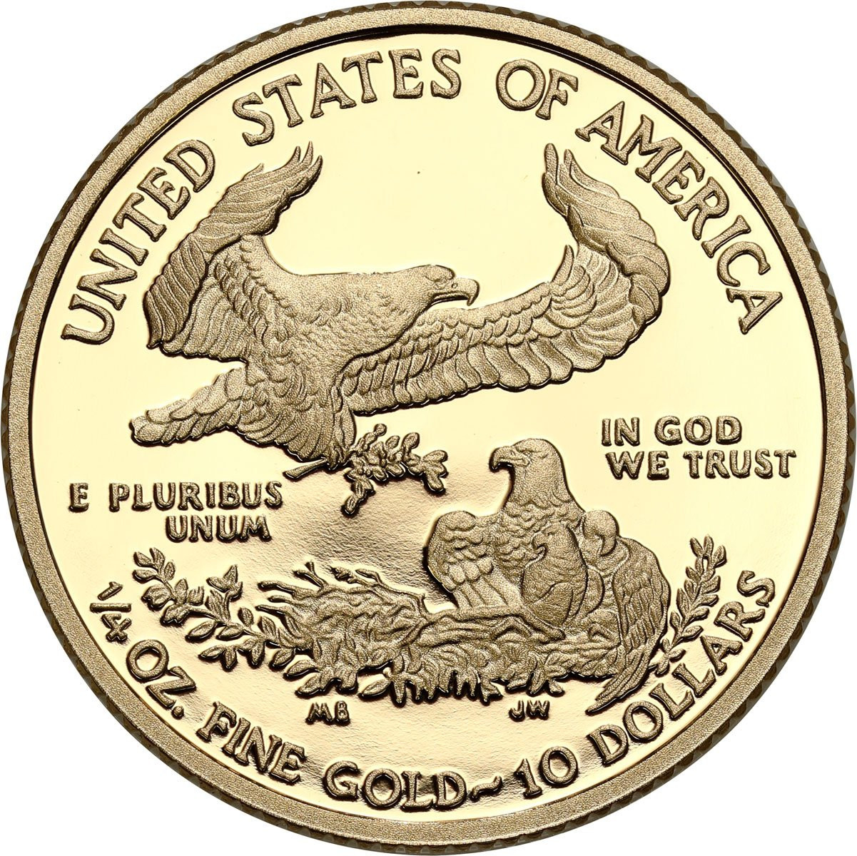 USA. Złote 10 $ dolarów 2013 Orzeł (Eagle) - LUSTRZANY – 1/4 uncji złota