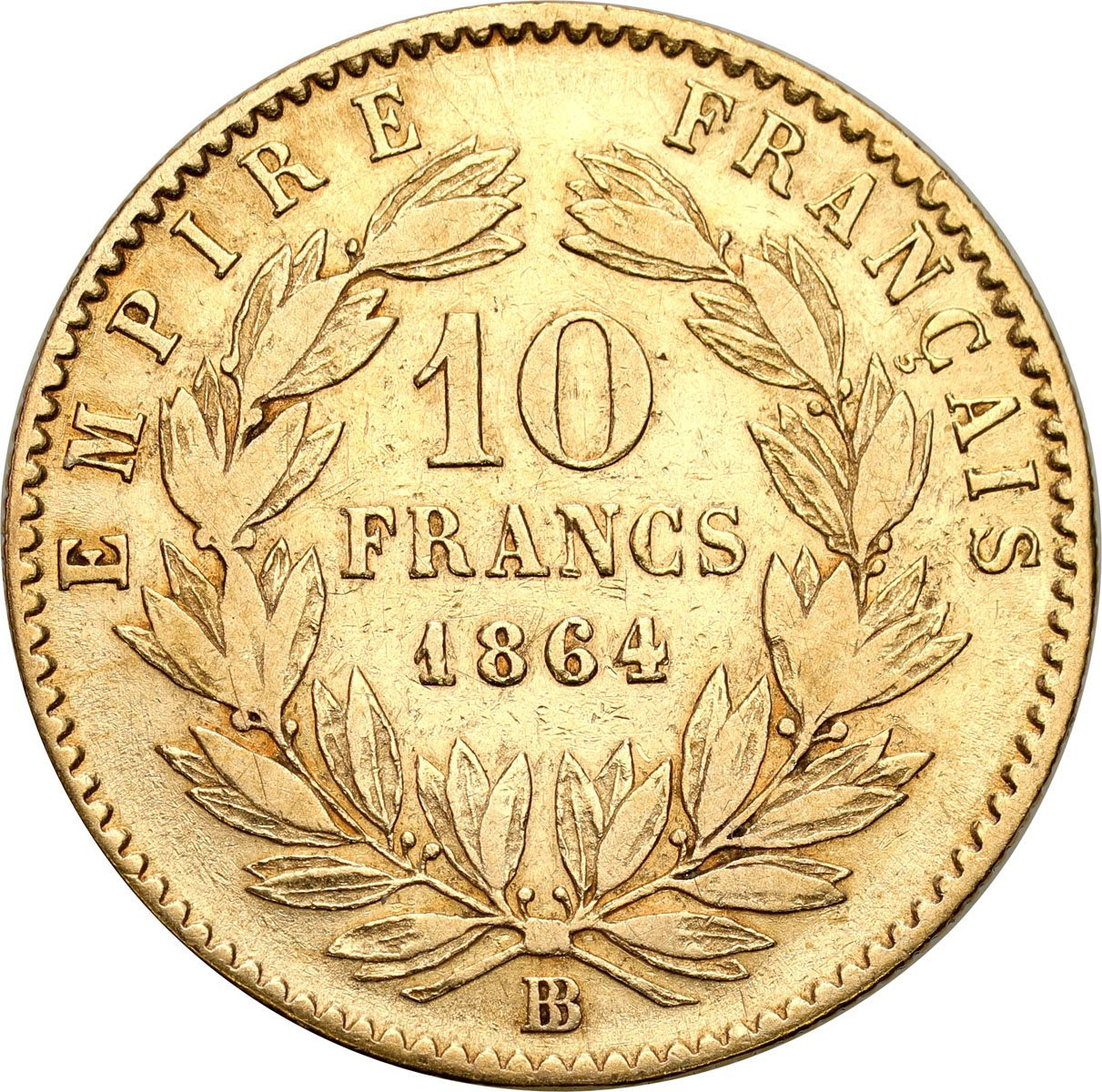 Francja Napoleon III 10 franków 1864 B