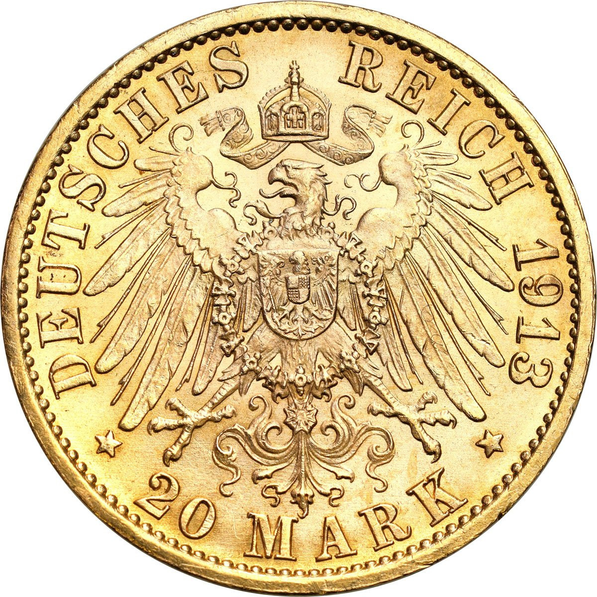 Niemcy, Prusy. Wilhelm II. MUNDUR 20 marek 1913 A, Berlin - PIĘKNY