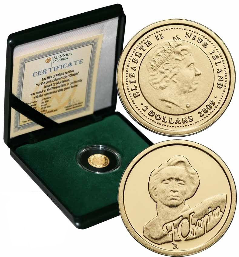 Niue 2 dolary Fryderyk Chopin 2009 st. L