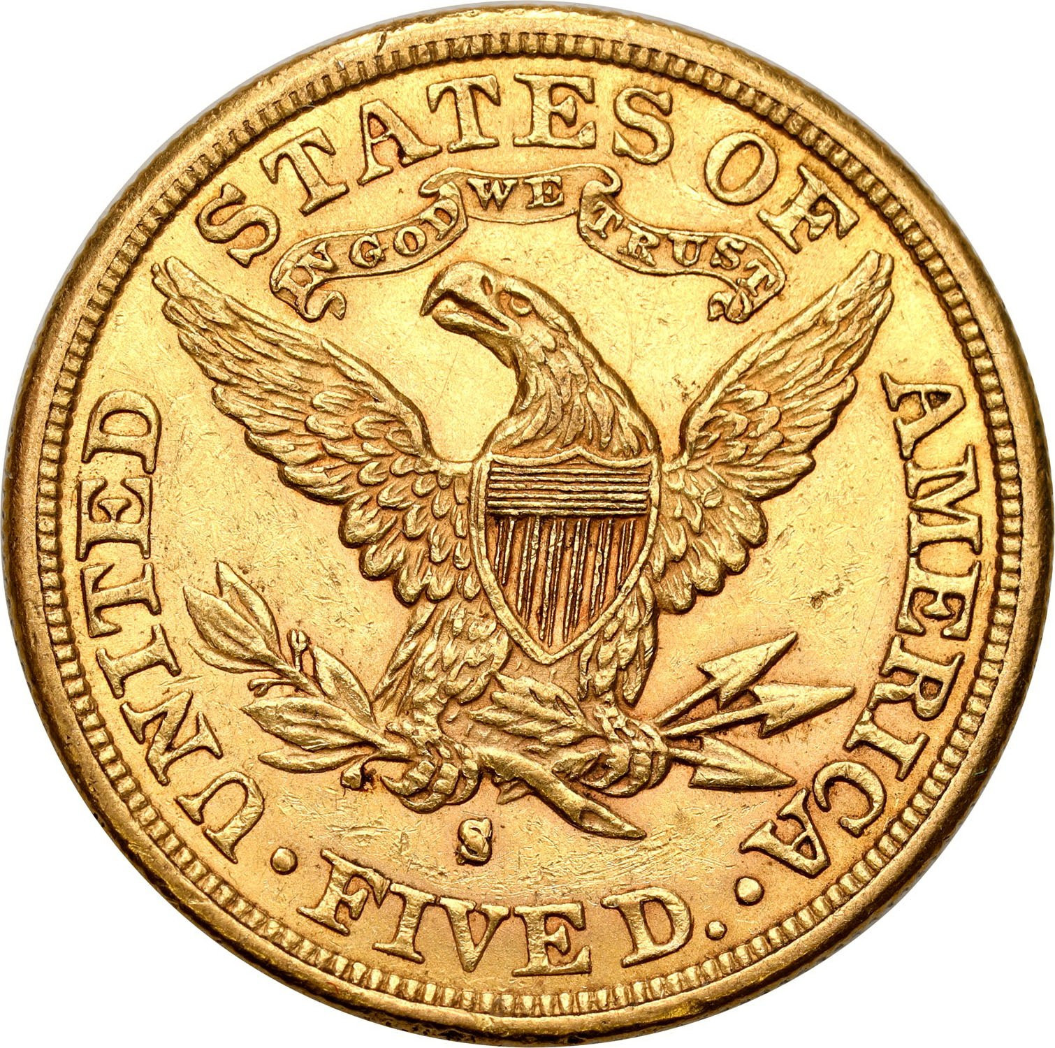 USA. Złote 5 $ dolarów 1881 San Francisco