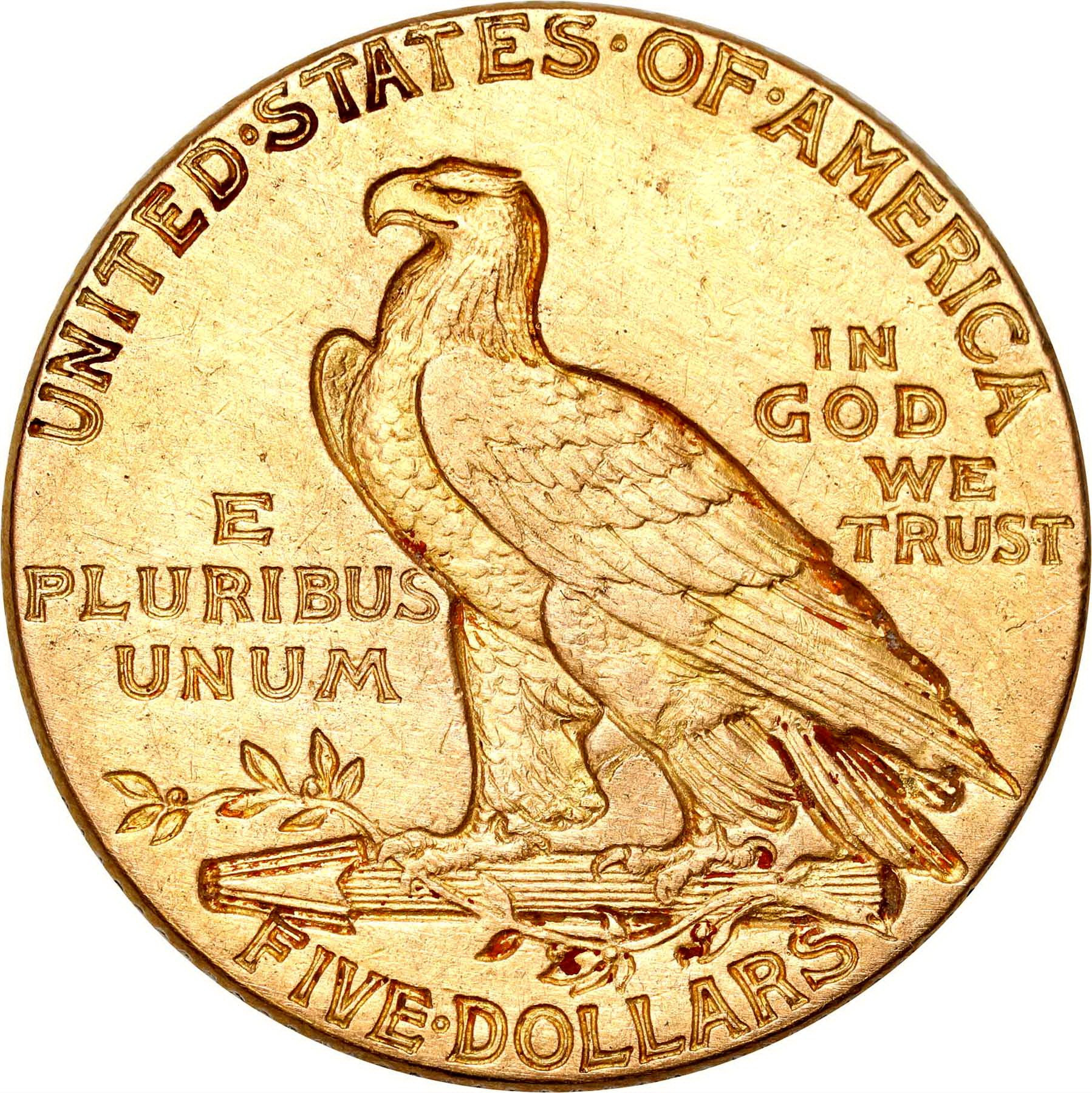 USA. Złote 5 dolarów 1912 Philadelphia Indianin