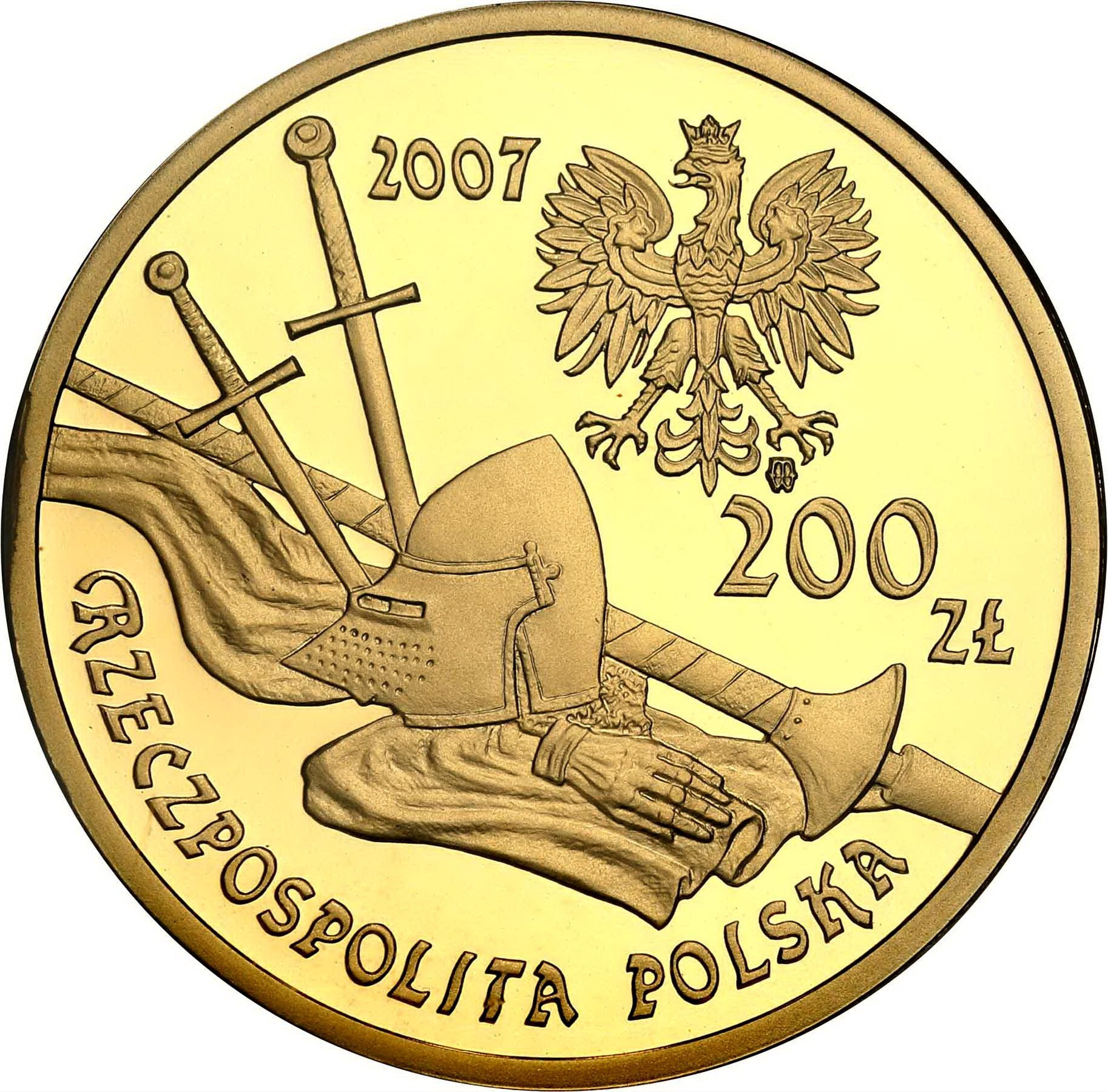 200 złotych 2007 Rycerz ciężkozbrojny PCG PR70