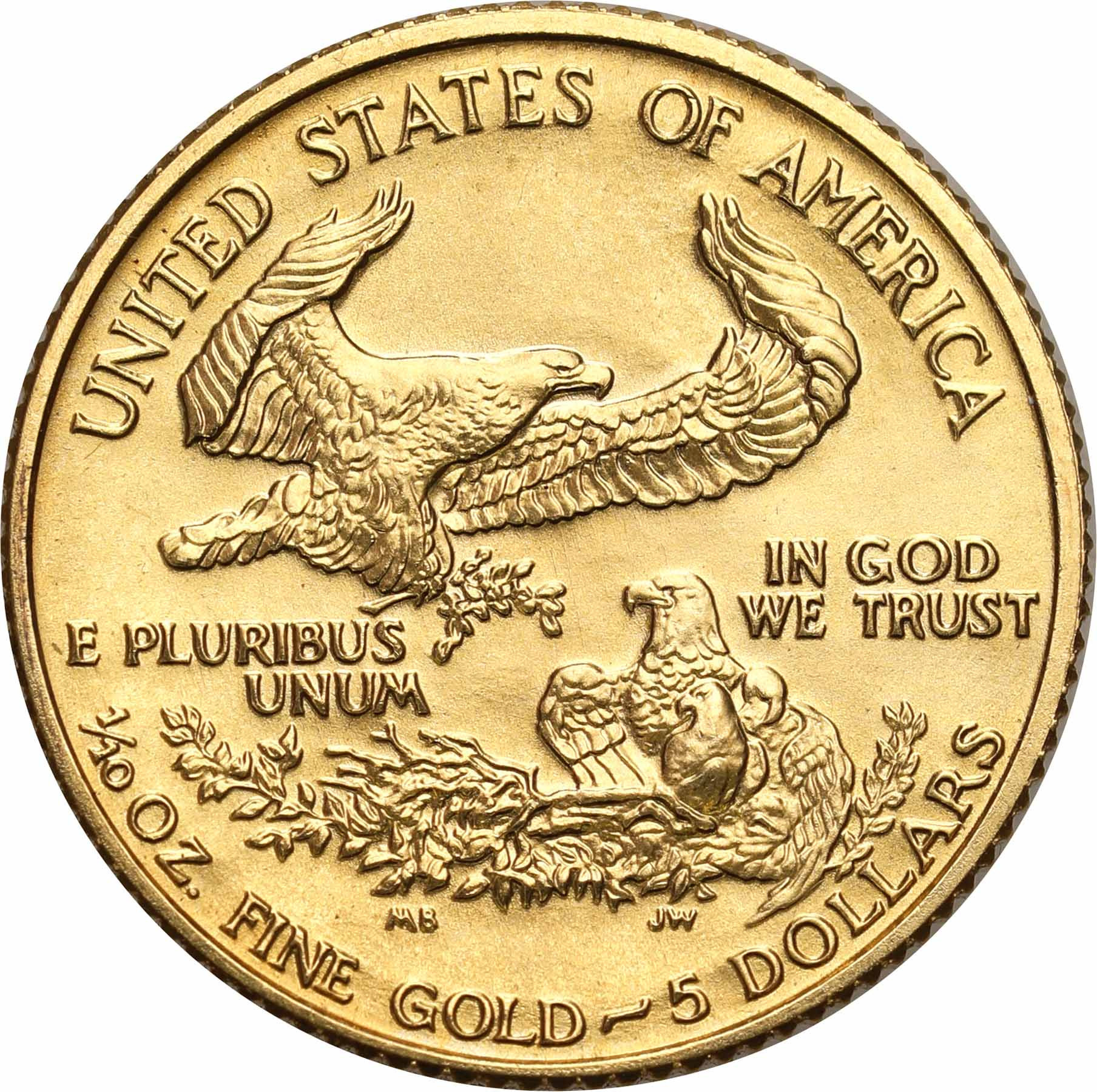 USA. Złote 5 $ dolarów 1992 Orzeł (Eagle) - 1/10 uncji złota