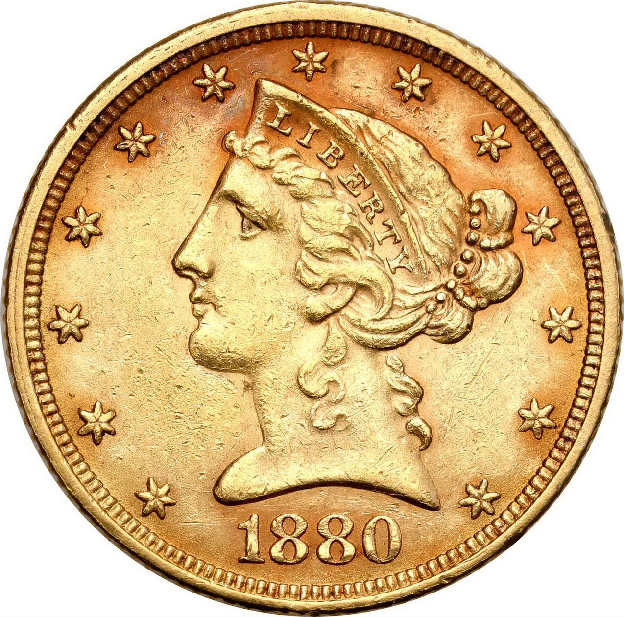 USA. Złote 5 dolarów 1880 Filadelfia